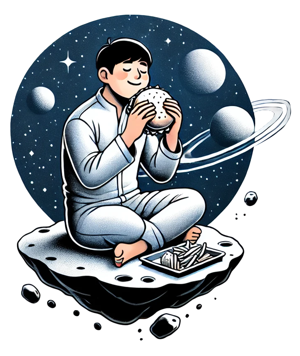 Astronaut eating a burger